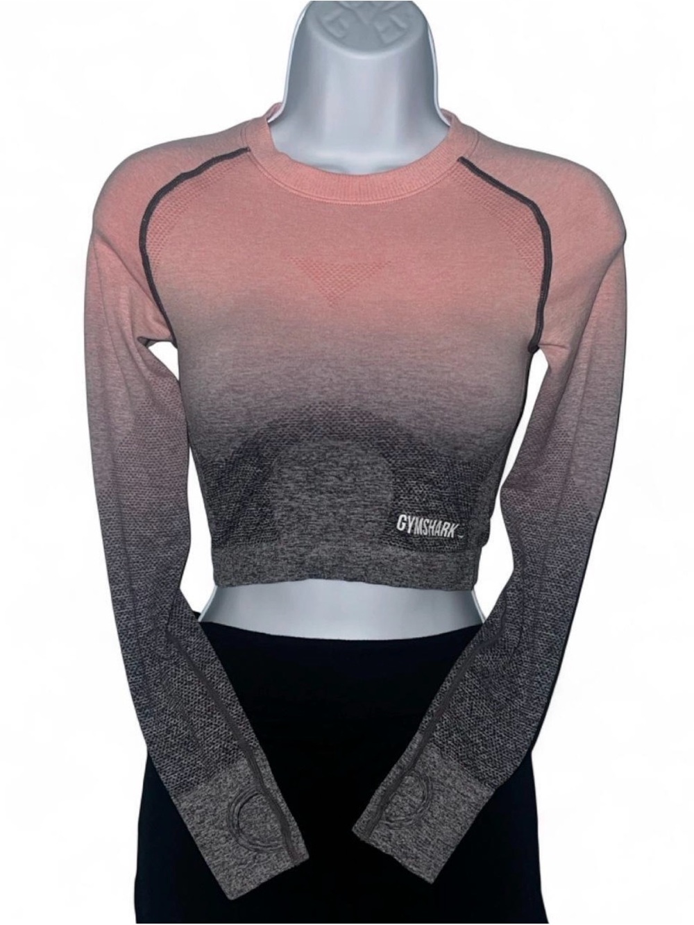 Gymshark Pink to Gray Ombre Seamless Long-Sleeve Crop Top